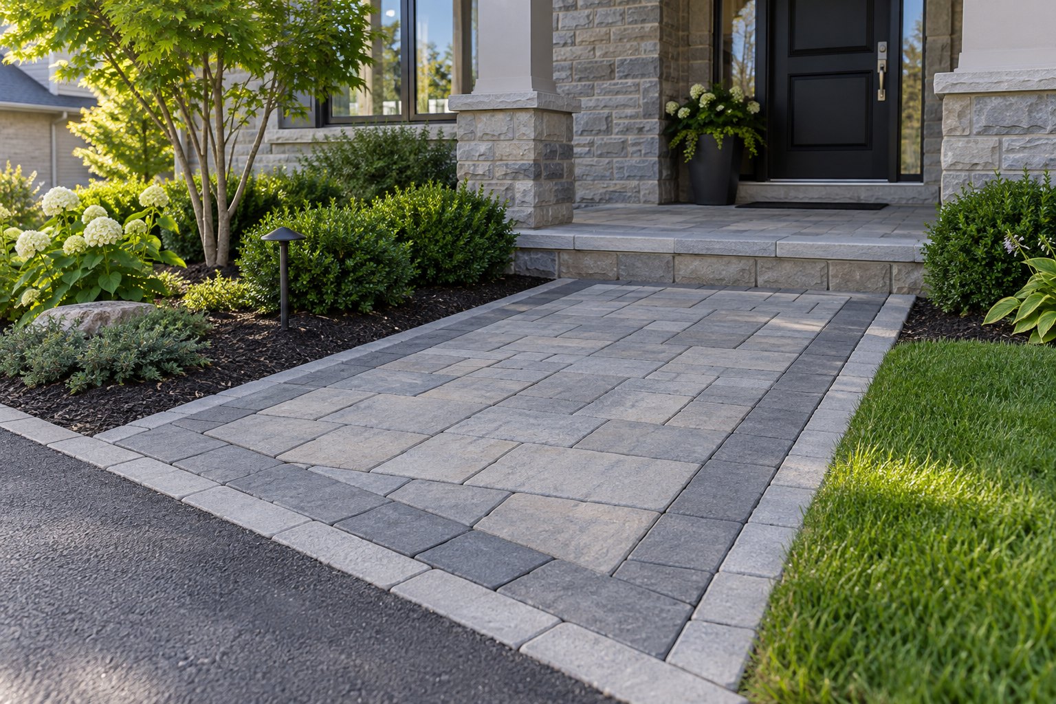 Illustrative interlock front walkway and step