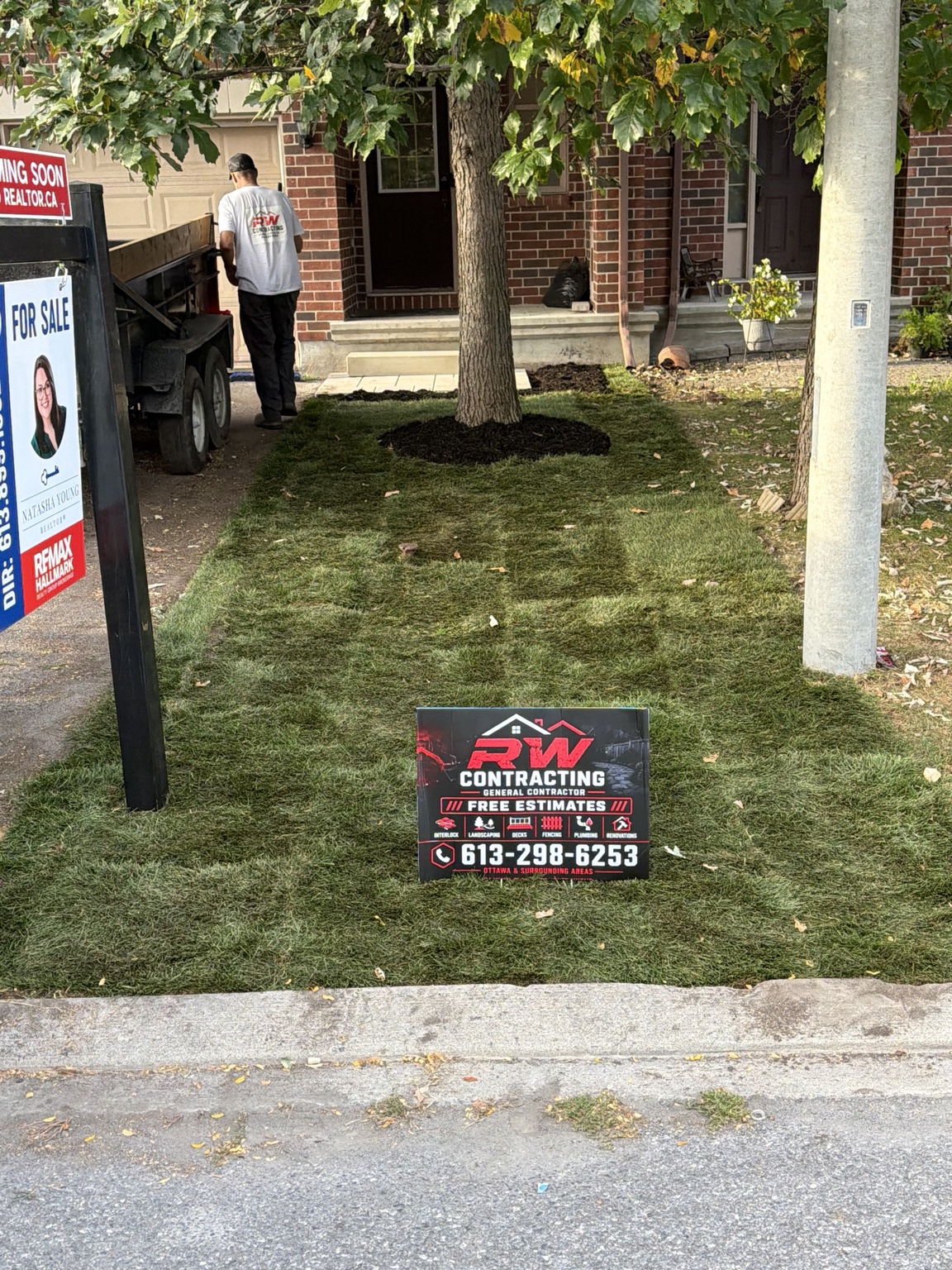 New sod installation on the front lawn of an Ottawa area home