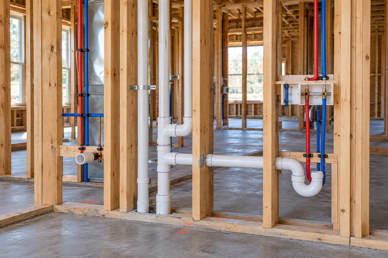 Illustrative new home plumbing rough-in