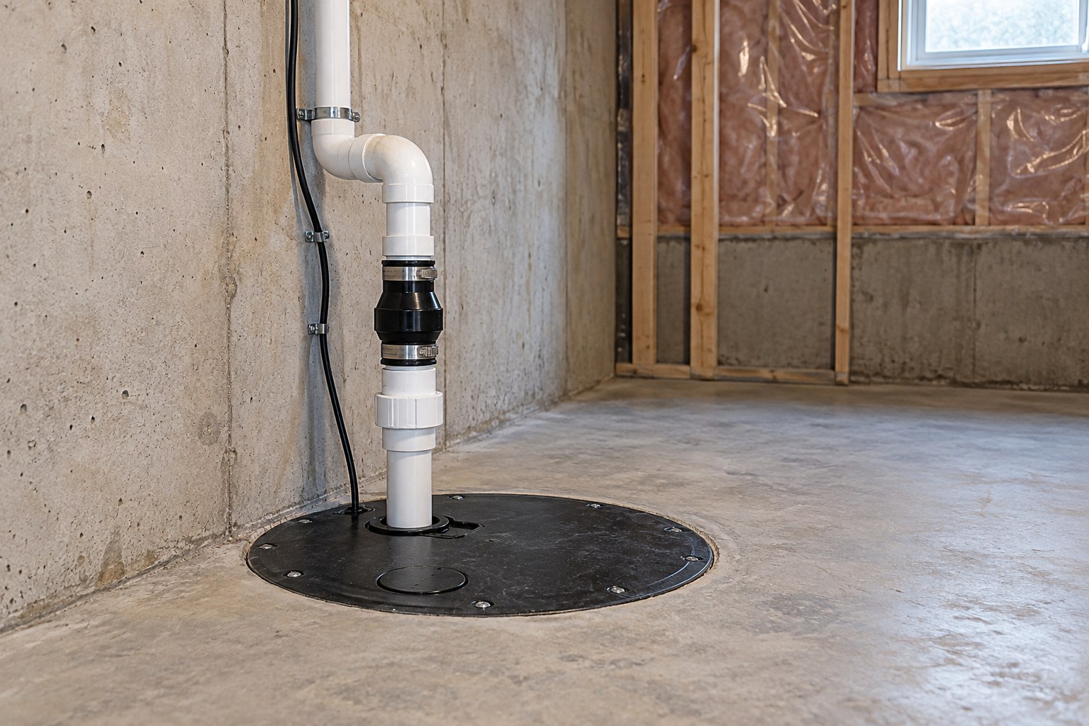 Illustrative installed basement sump pump